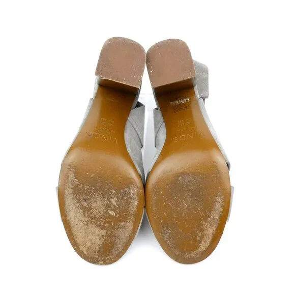 Vince Gray Suede Block Heeled Sandals Womens 6.5M Open Toe Made In Italy - Picture 11 of 12